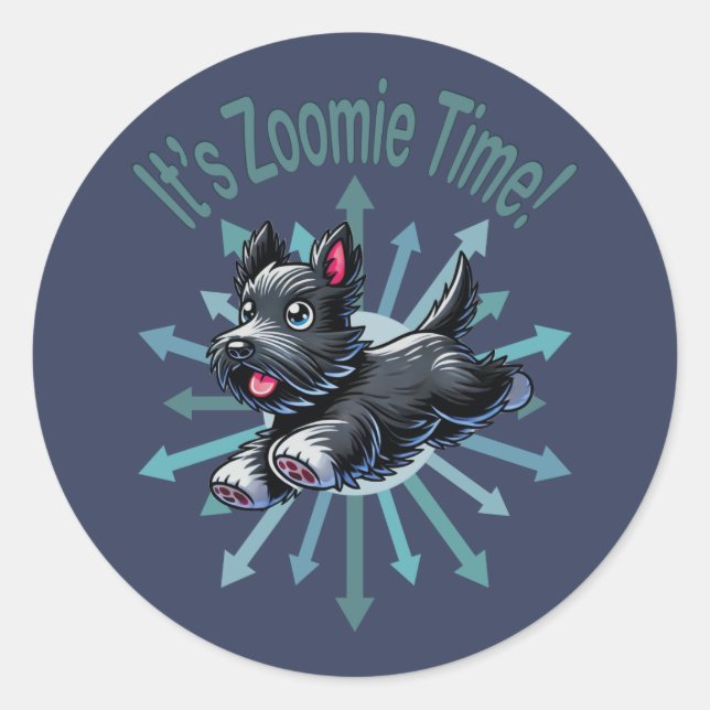 It’s Zoomie Time Scottish Terrier Classic Round Sticker (Front)