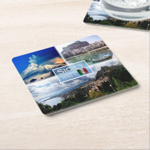 IT Sicily - Etna Volcano - Cefalu' - Taormina - Square Paper Coaster