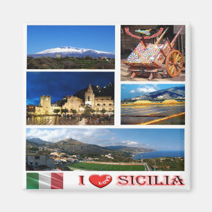 IT - Sicily - I Love - Collage Mosaic Magnet
