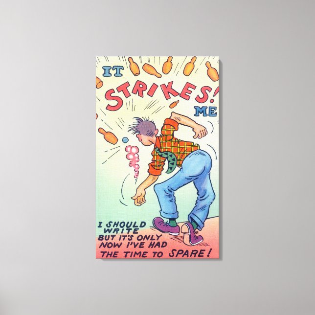 It Strikes Me, Cartoon Man Bowling Canvas Print (Front)