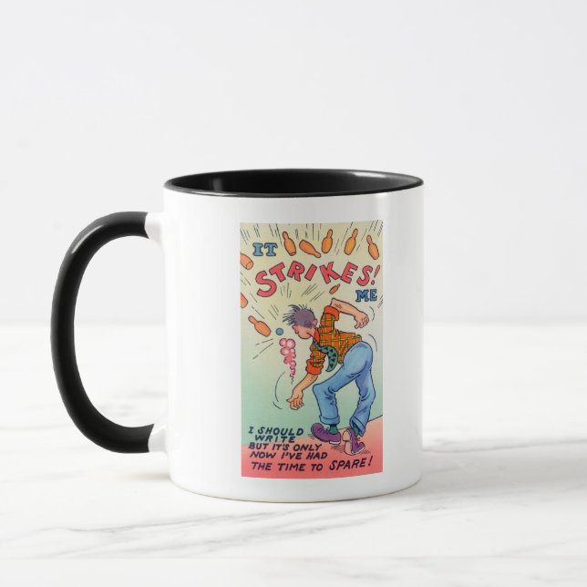 It Strikes Me, Cartoon Man Bowling Mug (Left)