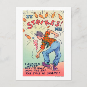 It Strikes Me, Cartoon Man Bowling Postcard