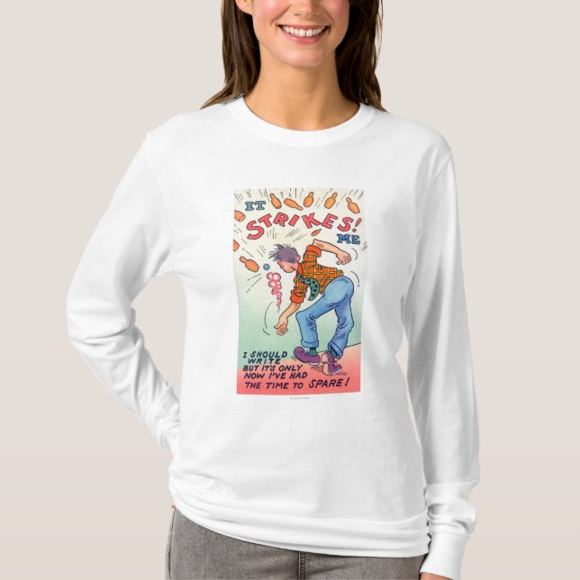 It Strikes Me, Cartoon Man Bowling T-Shirt (Front)