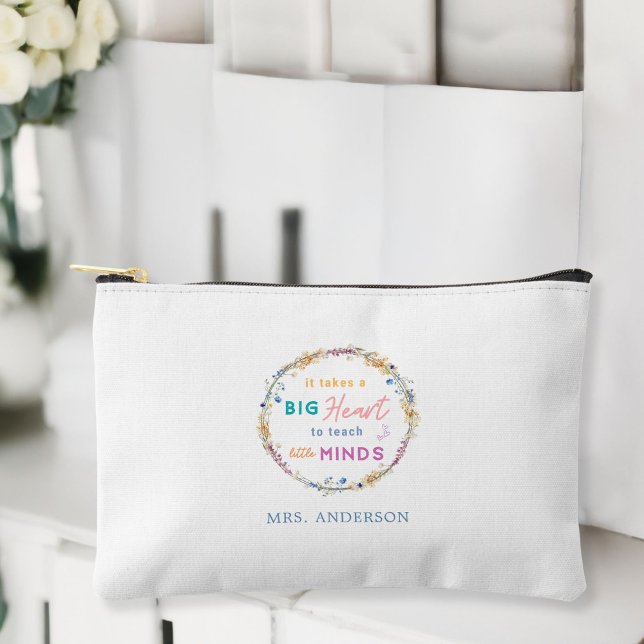 "It Takes a Big Heart" Floral, Gift for Teachers Accessory Pouch ("It Takes a Big Heart" Floral, Name, Gift for Teachers Accessory Pouch.)