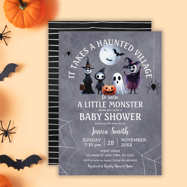 It Takes A Haunted Village Halloween Baby Shower Invitation (It Takes A Haunted Village Halloween Baby Shower Invitation)