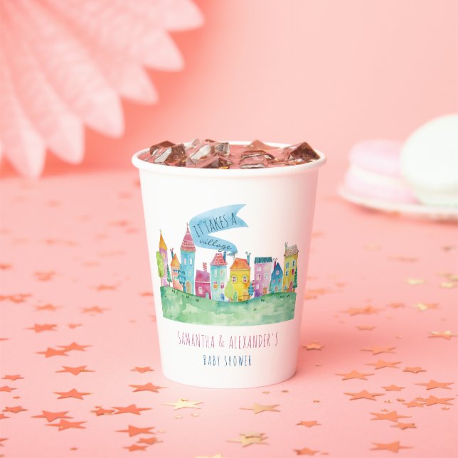 It Takes A Village Adoption Foster IVF Baby Shower Paper Cups (Insitu)