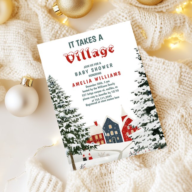 It Takes a Village Baby Shower Winter Snowy Invitation (Creator Uploaded)