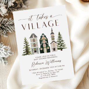 It Takes a Village Christmas Baby Shower Invitation