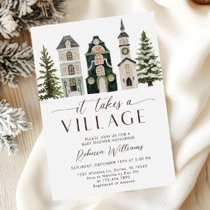 It Takes a Village Christmas Baby Shower Invitation