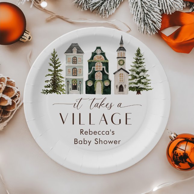 It Takes a Village Christmas Baby Shower Paper Plate (Creator Uploaded)