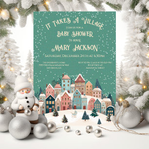 It takes a village Christmas Holiday Baby Shower Invitation