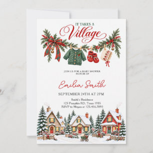It Takes a Village Christmas Stroller Baby Shower Invitation