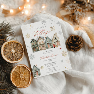 it takes a Village Christmas Winter Baby Shower Invitation