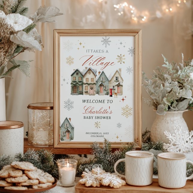 it takes a Village Christmas Winter Baby Shower Poster (it takes a Village Christmas Winter Baby Shower Poster)