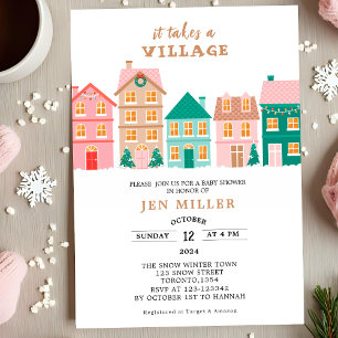 It takes a village gender neutral baby shower invitation