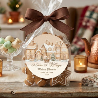It Takes A Village Gingerbread Winter Baby Shower Classic Round Sticker