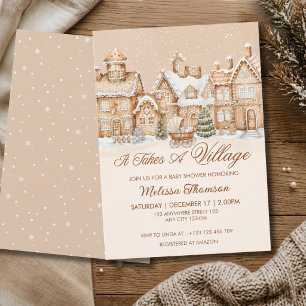 It Takes A Village Gingerbread Winter Baby Shower Invitation