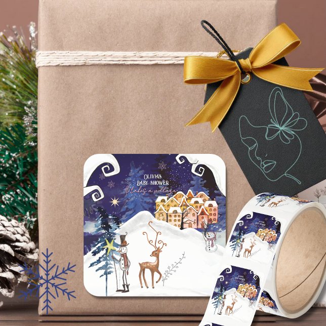 It Takes a Village Guardian Snowman Baby Shower Square Sticker (It Takes a Village Guardian Snowman Baby Shower Square Sticker)