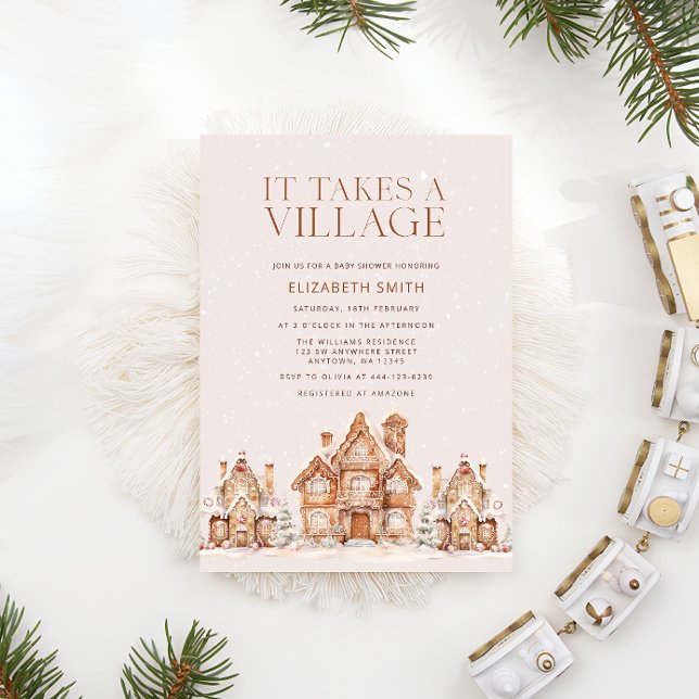 It Takes a Village Holiday Town Baby Shower Invitation (Creator Uploaded)