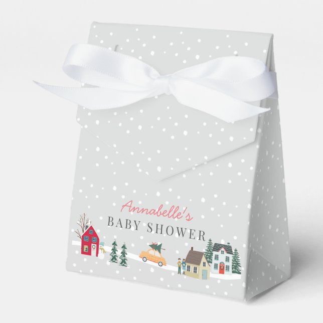 It Takes A Village Holiday Town Grey Baby Shower Favour Box (Front Side)