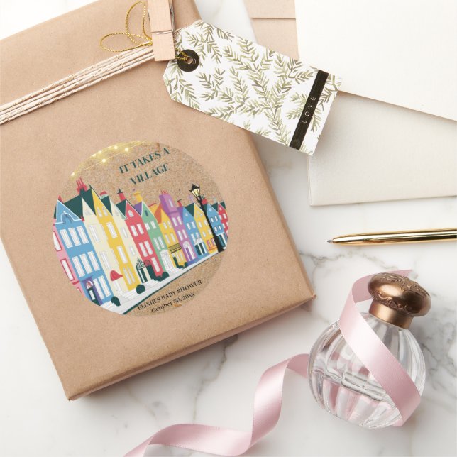 It takes a Village Modern Craft Baby Shower Classic Round Sticker (Gifting)