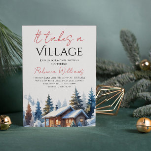 It Takes A Village Neutral Winter Baby Shower Invitation