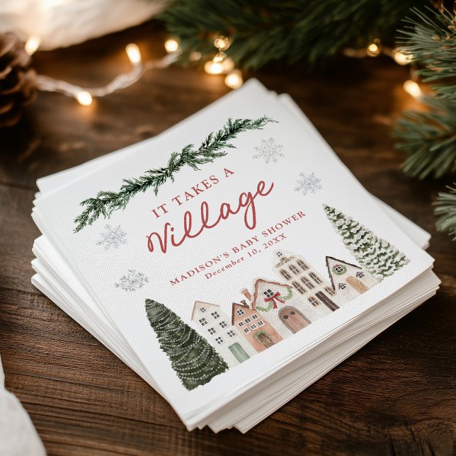 It Takes a Village Snowflake Winter Baby Shower Napkin (Creator Uploaded)