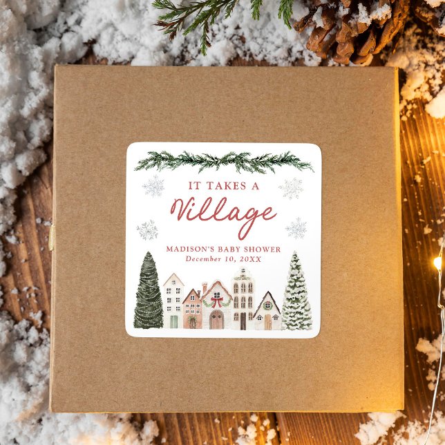 It Takes a Village Snowflake Winter Baby Shower Square Sticker (Creator Uploaded)