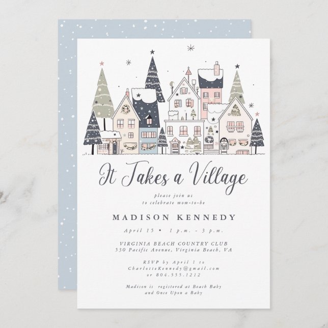 It Takes a Village Snowy Whimsical Baby Shower  Invitation (Front/Back)