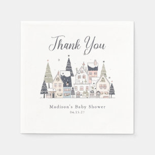 It Takes a Village Snowy Whimsical Baby Shower Napkin