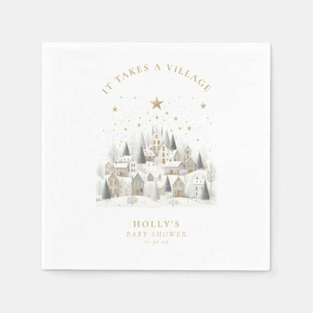 It Takes a Village Snowy Whimsical Baby Shower  Napkin (Front)
