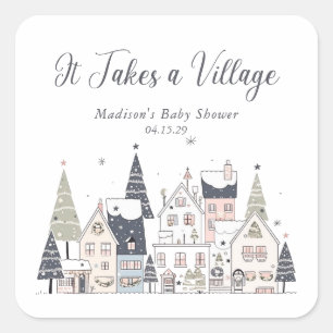 It Takes a Village Snowy Whimsical Baby Shower  Square Sticker