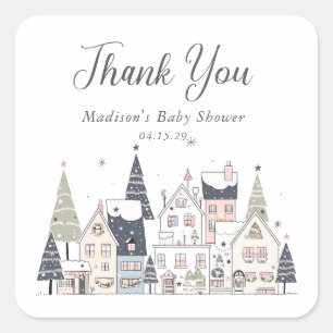 It Takes a Village Snowy Whimsical Baby Shower  Square Sticker