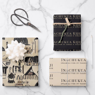 It Takes a Village Tribal African Heritage Frame Wrapping Paper Sheet