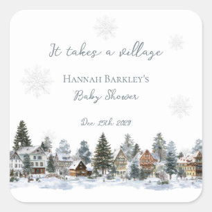 It takes a Village Watercolor Winter Baby Shower Square Sticker