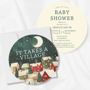 It Takes A Village Whimsical Winter Baby Shower Invitation