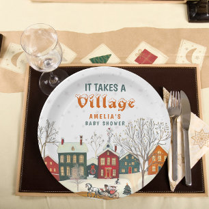 It Takes a Village Winter Baby Shower Paper Plate
