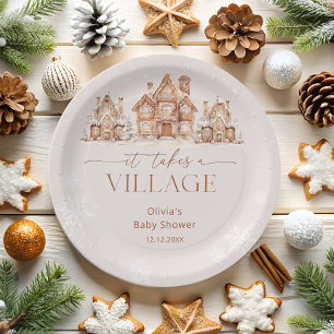 It Takes a Village Winter Baby Shower Paper Plate