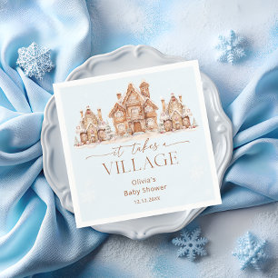 It Takes a Village Winter Blue Baby Shower Napkin