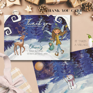 It Takes a Village Winter Fairy Baby Girl  Thank You Card