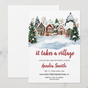It Takes A Village Winter Gender Baby Shower Invitation