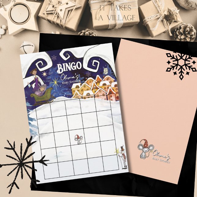 It Takes a Village Winter Girl Baby Shower Bingo Invitation (It Takes a Village Winter Girl Baby Shower Bingo Invitation)