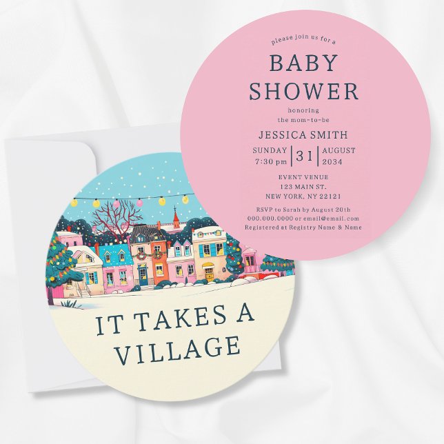 It Takes A Village Winter Girl Baby Shower Invitation (Pink It Takes A Village Winter Girl Baby Shower Invitation
)