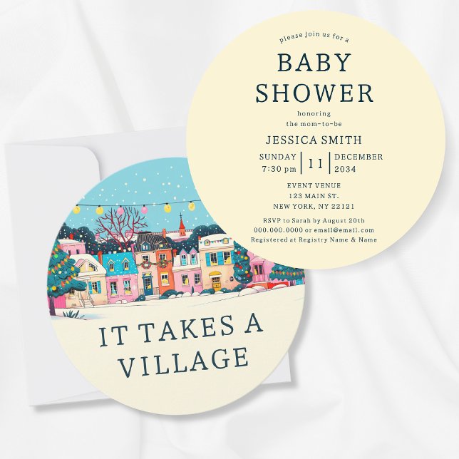 It Takes A Village Winter Neutral Baby Shower Invitation (It Takes A Village Winter Neutral Baby Shower Invitation)