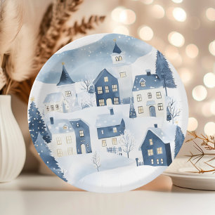 It takes a Village Winter Night Snow Baby Shower Paper Plate