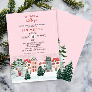 It takes a village winter pink baby shower invitation
