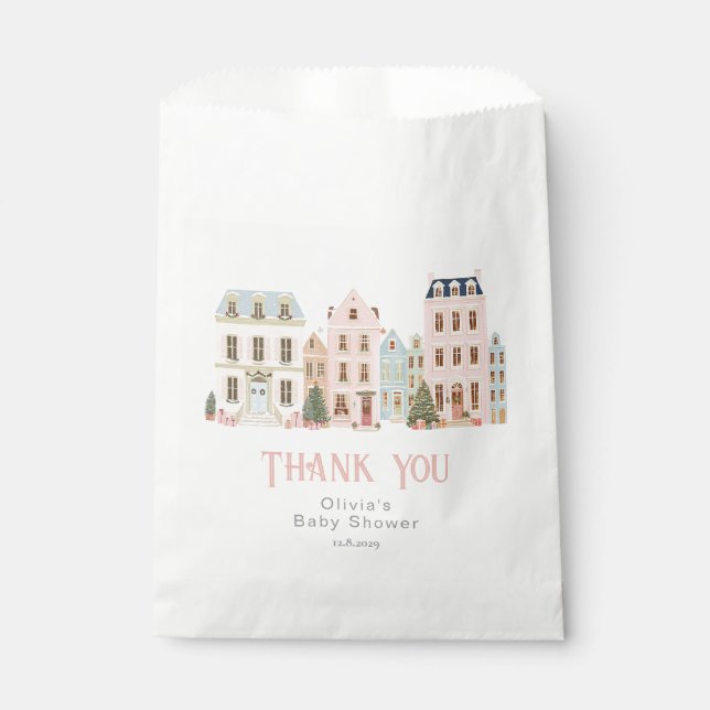 It takes a Village Winter Pink Snow Thank you Favour Bags (Front)