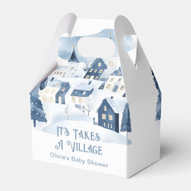 It Takes a Village Winter Snow Baby Shower Favour Box (Back Side)