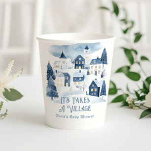 It Takes a Village Winter Snow Baby Shower Paper Cups