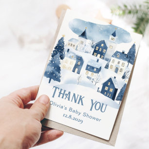 It Takes a Village Winter Snow Baby Shower Thank You Card